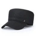 Mens winter warm flat top hat thickened wool military cadet cap casual outdoor cold weather hat - Adjustable / Black