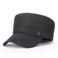 Men's winter warm flat top hat dark grey woolen military cap for outdoor cold weather wear - Adjustable / Brown