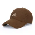 Brown fuzzy baseball cap for women, thick plush warm hat with front embroidery letter design. - Adjustable / Coffee