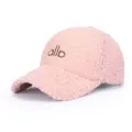 Pink shearling baseball cap for women, cozy fleece warm thick duck tongue hat with embroidery. - Adjustable / Pink