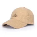Beige sherpa fleece baseball cap, warm winter thick plush duck tongue hat for women. - Adjustable / Khaki