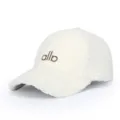 Sherpa fleece baseball cap for women, warm winter thick embroidered hat with adjustable fit. - Adjustable / Off White