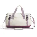 Large capacity travel duffel bag with purple straps for fitness, sports and outdoor weekend trips. - White & Purple Colorblock Without Logo