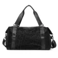 Black leopard print travel duffel bag, large capacity waterproof gym fitness bag for women. - Black
