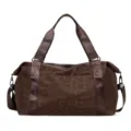 Brown leopard travel duffel bag, large capacity waterproof fitness bag for short trips. - Dark Brown