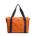 Orange travel duffel bag for women, large capacity canvas weekender bag with blue straps. - Orange