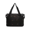 Black travel tote bag featuring embroidered bow patterns and large capacity for storage. - Black and Brown