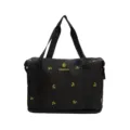 Black travel duffel bag with yellow bow embroidery, large capacity gym bag for women. - Black/Green