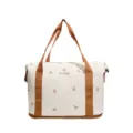 Large capacity canvas travel duffel bag for women, stylish brown strap weekend luggage. - White and Brown