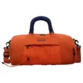 Orange fitness sports duffel bag with blue handle and mesh pocket for travel use. - Orange