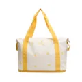 Stylish canvas travel bag with yellow straps and cute bow embroidery for women daily use. - White and Yellow