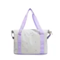 Short travel duffel bag, casual gym bag with purple handles and cute bow embroidery. - Gray