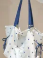 Borsa shopper in tela a pois blu estiva borsa a tracolla casual da donna per uso quotidiano - Pois Blu
