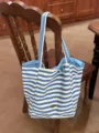 Borsa shopper in tela a righe blu e bianco borsa a spalla casual grande capacità - Design reversibile / Blu Chiaro Doppia Faccia