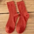 Chaussettes mi-mollet côtelées unies et confortables pour femmes automne hiver mode - Taille unique / Rouge Brique