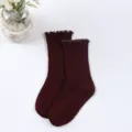 Children ribbed ruffled socks solid burgundy soft breathable cotton socks for kids daily wear - S (1-3 Years) / Burgundy