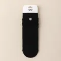 Black cotton slouch socks with embroidered silver heart design, perfect cute hosiery main view. - One Size / Black