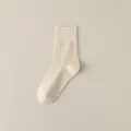 Women casual solid color crew cotton socks breathable thin spring summer daily hosiery main - One Size / Khaki