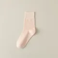Women solid color casual mid-tube cotton socks, breathable thin spring summer daily wear. - One Size / Light Orange