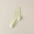 Solid color mid-tube combed cotton women socks, simple spring summer daily casual wear. - One Size / Light Green