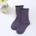 Children's combed cotton ribbed socks with cute ruffled cuffs, breathable summer wear. - S (1-3 Years) / Deep purple