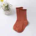 Kinderen geribbelde sokken met volants zomer ademend terracotta katoen schattig paar - Oranje
