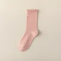 Women ruffle polka dot mid-tube socks cotton summer thin Japanese ballet style socks - Pink with Lace Trim