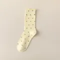 Chaussettes mi-tubes à pois à volants pour femmes style japonais coton été mince doux - Jaune Crème Bord Dentelé
