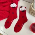 Cozy red plush polka dot women socks with cute mushroom top for winter and new year gifts. - Mushroom Tree