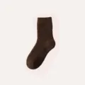 Thick winter wool socks for men and women, solid brown cozy thermal mid-tube terry socks. - No Belly Band Style / Coffee