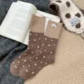 Korean style retro leopard print wool mid-tube socks for women, cozy and warm winter socks. - Coffee