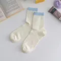 Women cotton mesh mid-calf socks breathable hollow out casual white socks main item - One Size / White with Blue Cuff