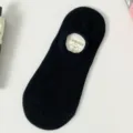 Women's summer thin low cut invisible socks solid color vertical striped casual boat socks. - One Size (Individual Pack) / Black