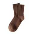 Calzini a coste in cotone marrone di alta qualità da donna, calze casual in tinta unita. - Taglia unica / Caffè