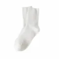 Japanese style white crew socks for women, casual solid color cotton hosiery main view - One Size / White
