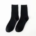 Men's black ribbed crew socks, classic solid color breathable cotton casual dress socks. - One Size / Black