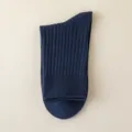 Men's navy blue ribbed casual dress socks, comfortable solid color cotton daily wear crew socks. - One Size / Navy Blue