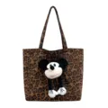Τσάντα shopper από καμβά με λεοπάρ τύπωμα, μεγάλη casual γυναικεία τσάντα με λούτρινη κούκλα. - Λεοπάρ Σχέδιο Χωρίς Μενταγιόν