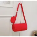 Κόκκινη νάιλον τσάντα ώμου casual crossbody κυλινδρική τσάντα με μικρό στρογγυλό τσαντάκι - Κόκκινο