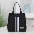 Μαύρη τσάντα καμβά με τρεις λευκές ρίγες casual τσάντα χειρός για καθημερινή χρήση. - Μαύρο