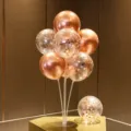 Rose gold balloon table stand kit with metallic and confetti balloons for party decor. - Table Float 88 (Rose Gold Metallic Sequin Combo) / Table Stand + Balloon Combo