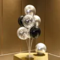 Black and silver balloon table stand kit for birthday party classroom decor and celebration - Table Float 91 (Black Silver Metallic Sequin Combo) / Table Stand + Balloon Combo