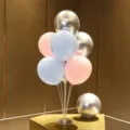Balloon table stand kit with silver, pink and blue balloons for birthday party decor. - Table Float 97 (Macaron Pink Blue Silver Combo) / Table Stand + Balloon Combo