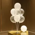 Balloon table stand kit with white and star transparent balloons for party decoration. - Table Float 108 (White Gold Star Combo) / Table Stand + Balloon Combo
