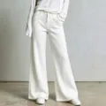 Damen Waffelstrick lose lässige gerade Hose Detail, bequeme Alltagskleidung lange Hosen. - XS / Unterteile / Weiß