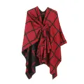 Red and black plaid cape shawl for women winter warm open front poncho outerwear stylish - Red