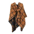 Autumn winter women brown black plaid cashmere feel shawl cape cozy open split poncho outerwear - Caramel Brown