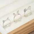 Bonito juego de anillos de orejas de animales de plata, ajustable para niños uso diario. - Estilo Orejas de Animales de Dibujos Animados (3 Piezas)