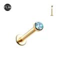 F136 Titanium Labret Lip Ring Cartilage Ear Stud Light Blue Gem Body Piercing Jewelry - 2mm Rhinestone Inlaid Style / 1.2*8mm / Gold Ocean Blue
