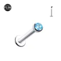 Titanium labret lip ring and cartilage stud with blue crystal stone piercing item. - 2mm Rhinestone Inlaid Style / 1.2*8mm / Silver Ocean Blue